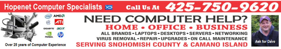 Snohomish County, Marysville and Camano Island Computer Repair Specialists